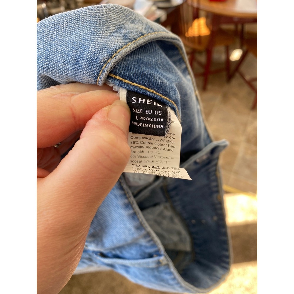 Light Wash‎ Micro Low Rise Denim Blue Mini Jean Skirt Large Y2K McBling Grunge - Picture 3 of 3